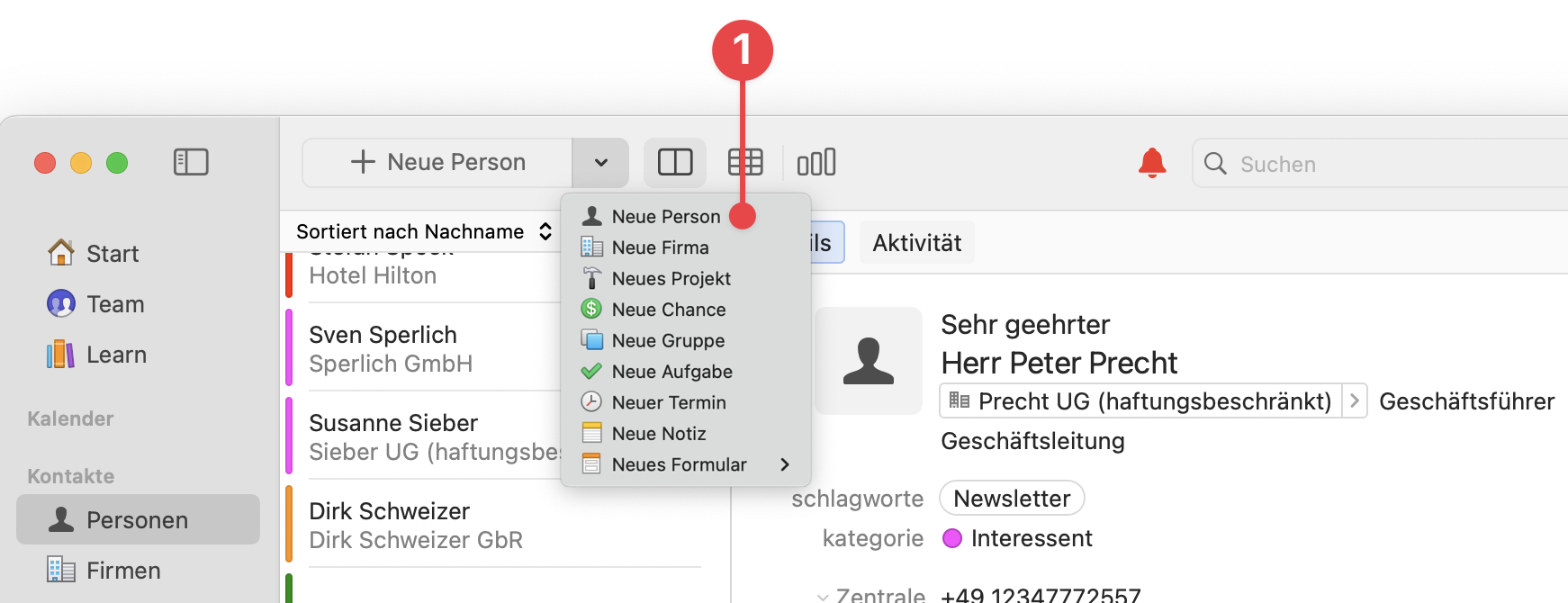 People view showing New Person button