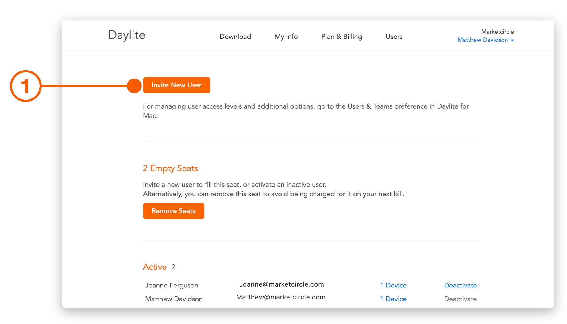 Account Manager window showing invite new user button