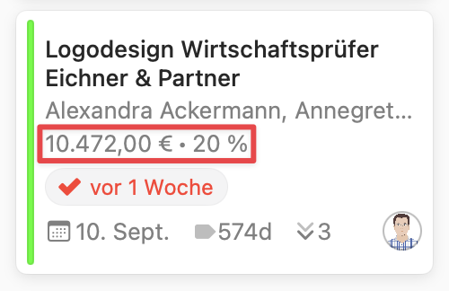 Opportunites Board showing Value and Probability