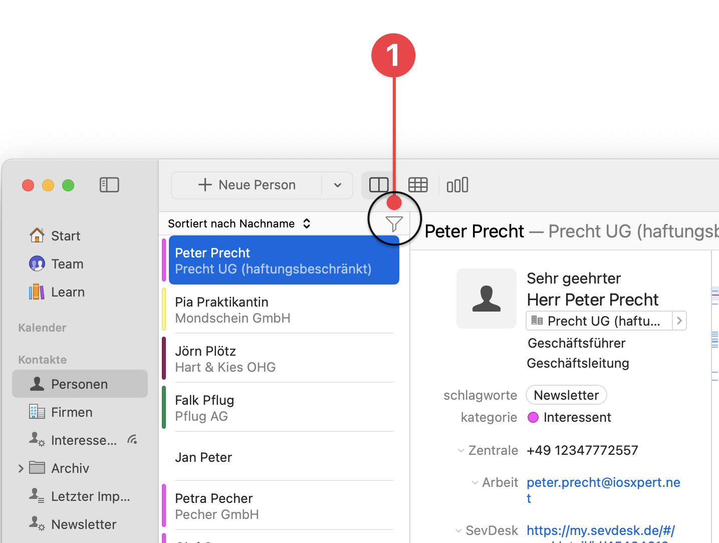 People view showing Filter button