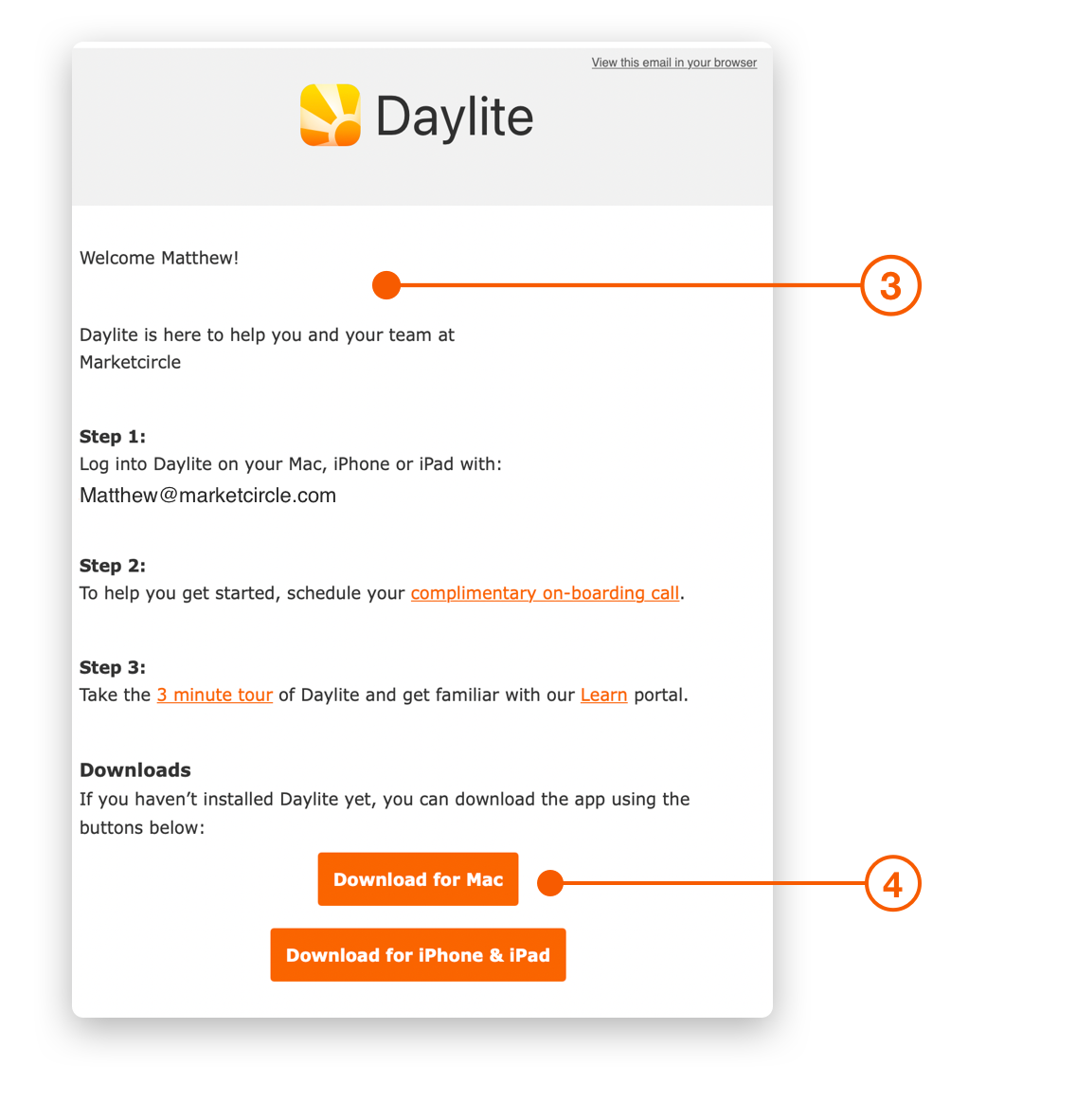 Welcome Instructions email