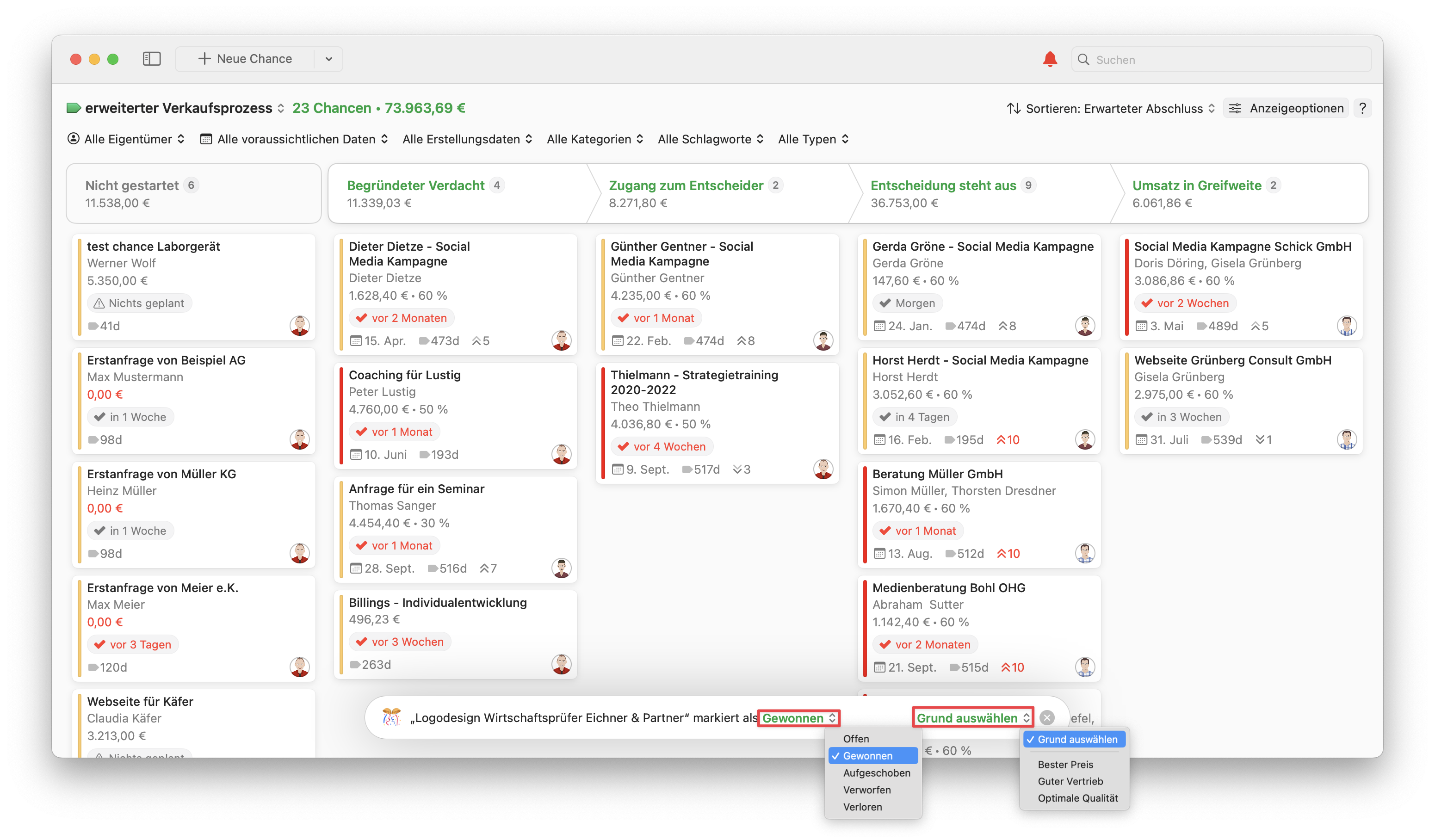 Opportunites Board showing State reasons