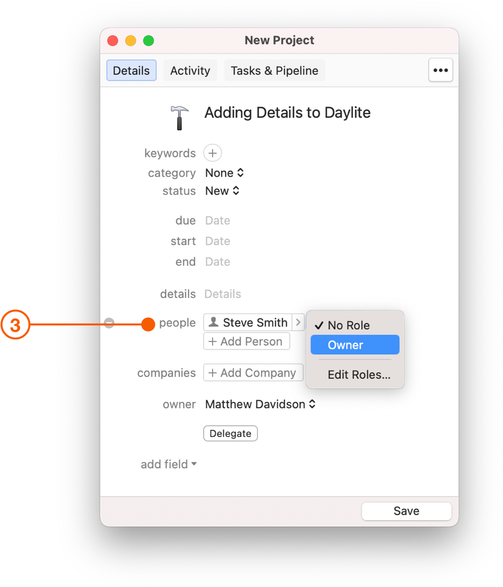 New Project window showing Roles