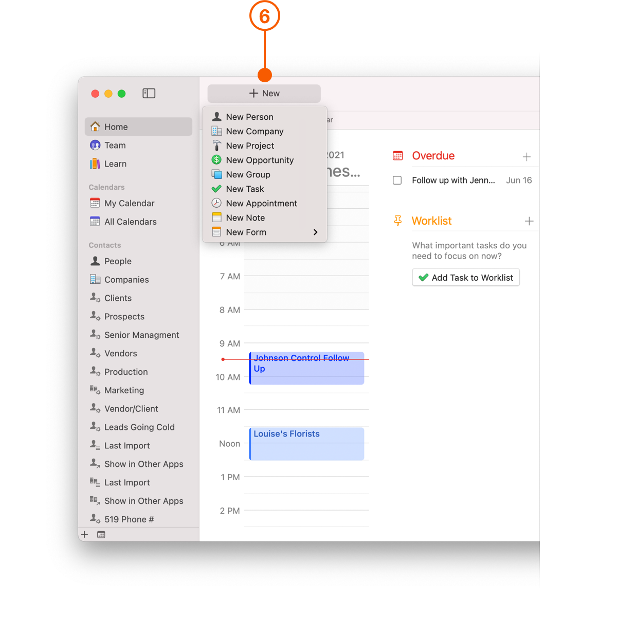 Daylite Home Screen showing New Object Button