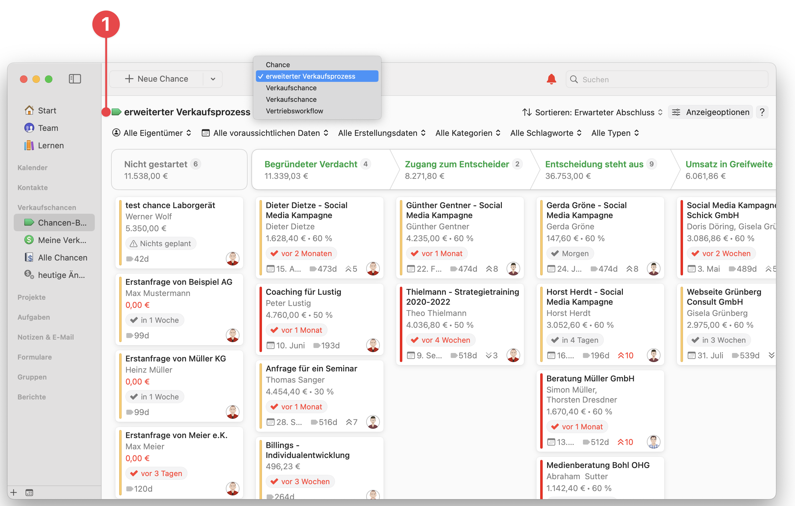 Opportunities Board showing Pipelines filter