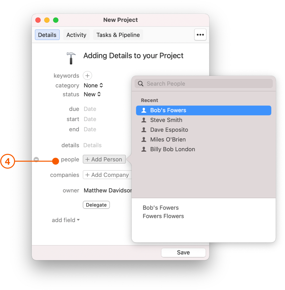 New Project window showing Add Person