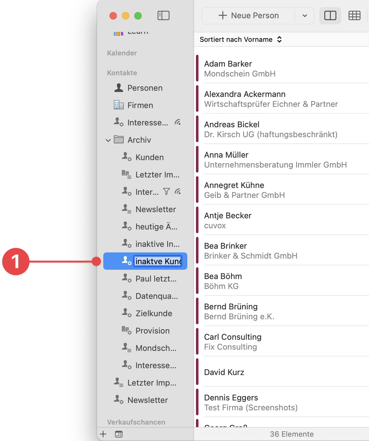 Daylite Sidebar showing Smart List