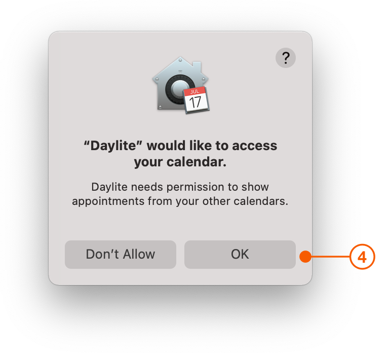 Calendar Integration dialog requesting access permission