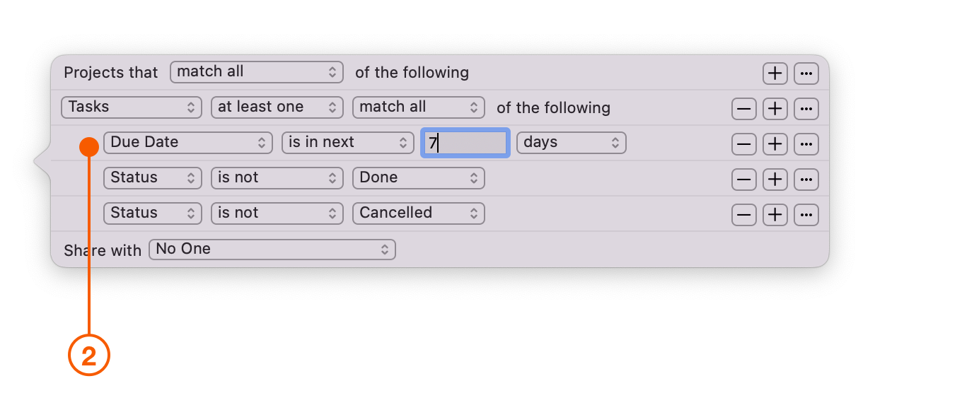 Filter menu selecting Tasks fields