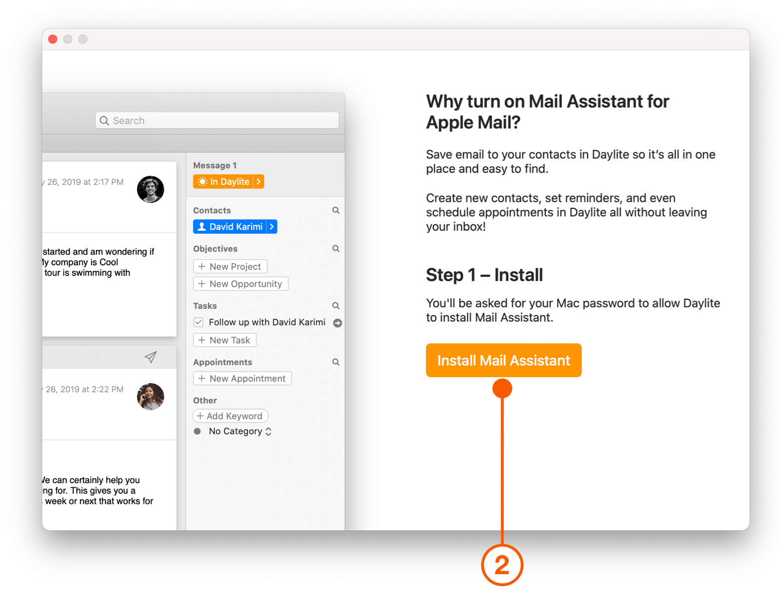 Dialog window requesting installation of Mail Assistant