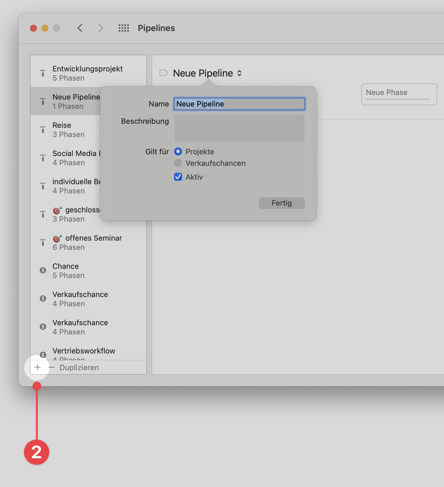 Pipelines Preferences window selecting new pipeline