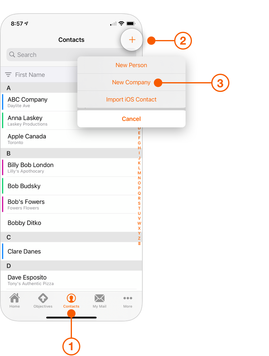 Daylite Contacts screen on iPhone