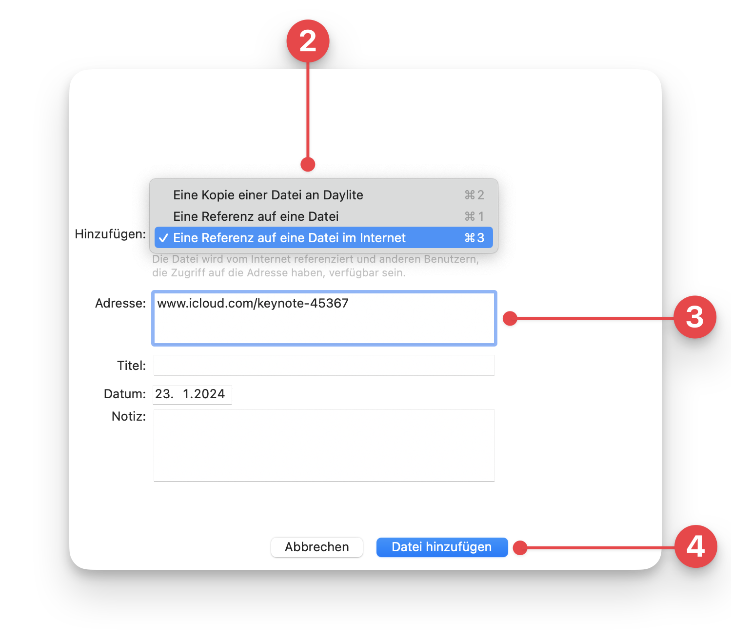 Add File window selecting file on the Internet