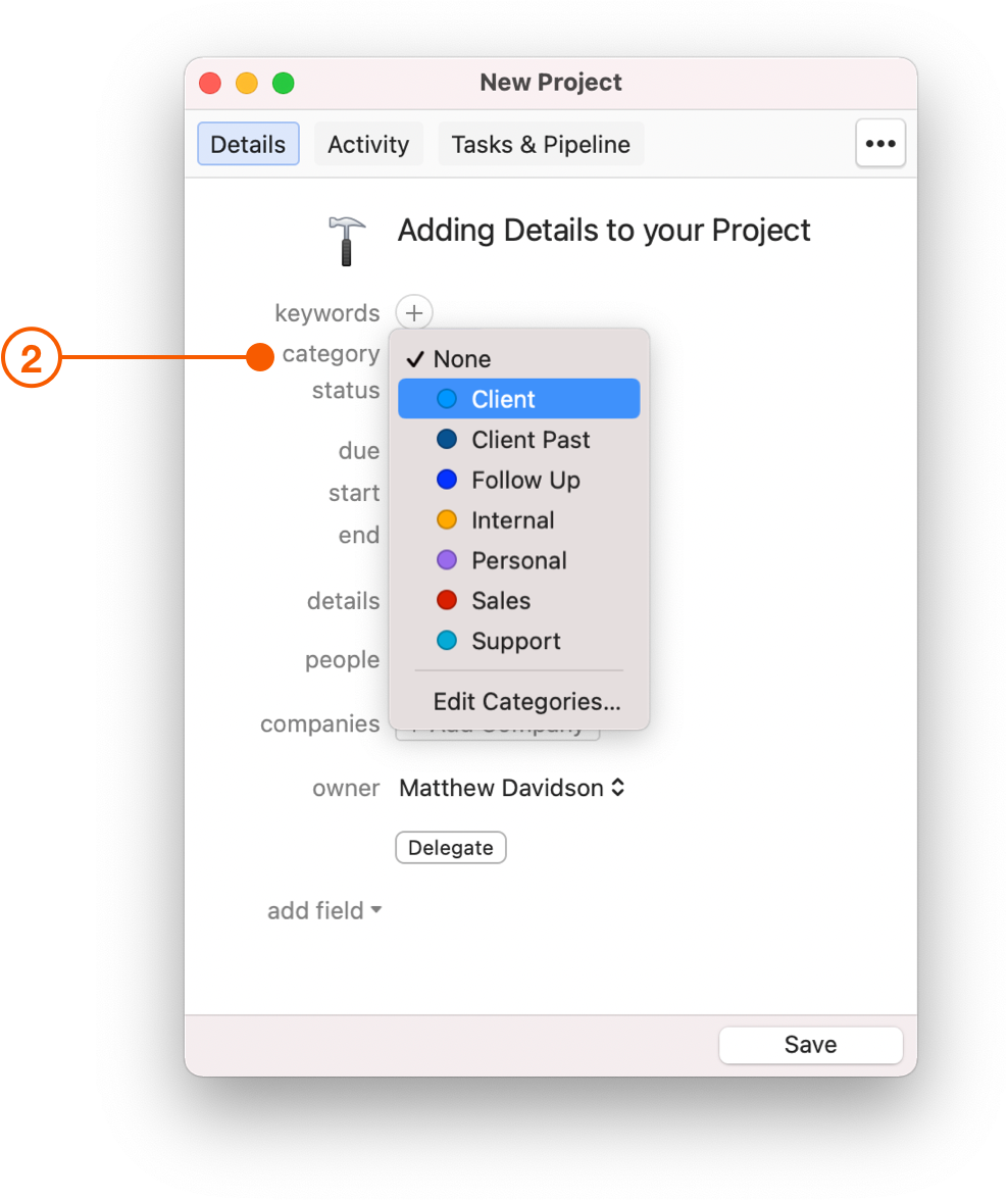 New Project window showing Category