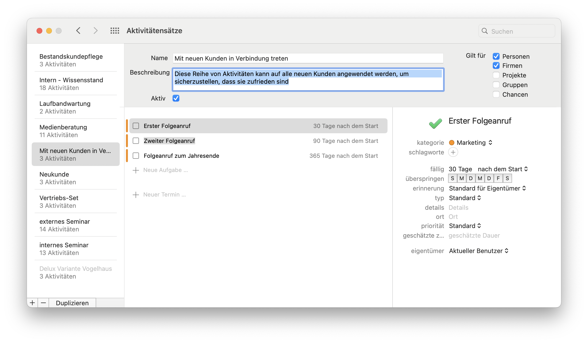 Activity Set Window showing completed Activity Set