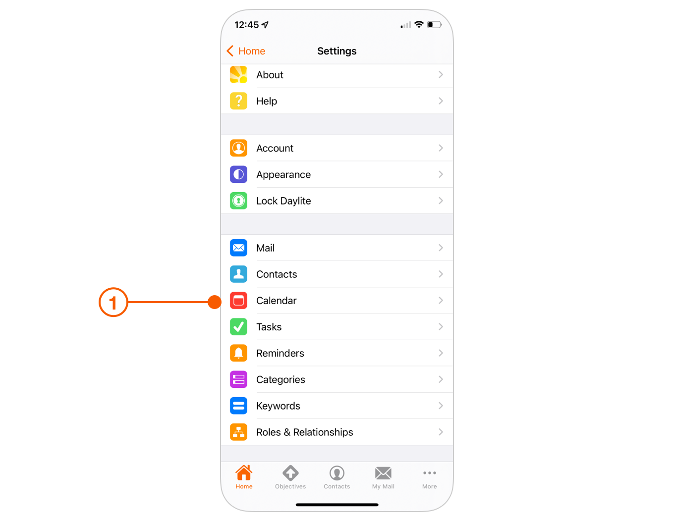 Daylite Settings selecting Calendar