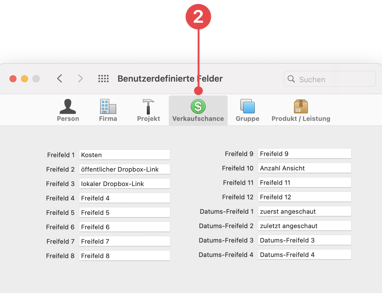 Custom Fields preferences selecting Opportunity