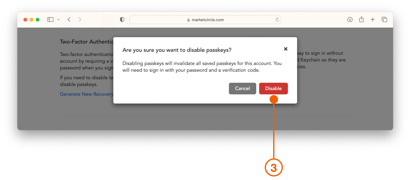 Confirm Disable Passkeys
