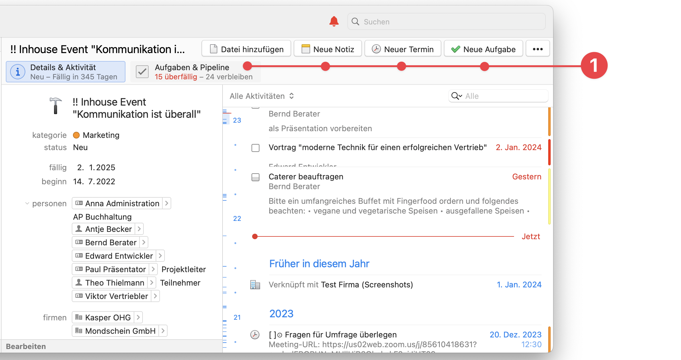 Project View showing linking options