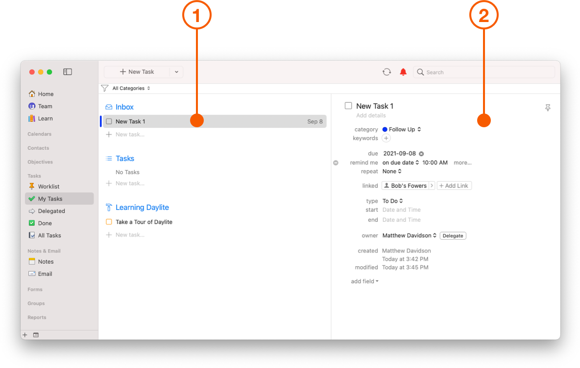 New Task view showing details