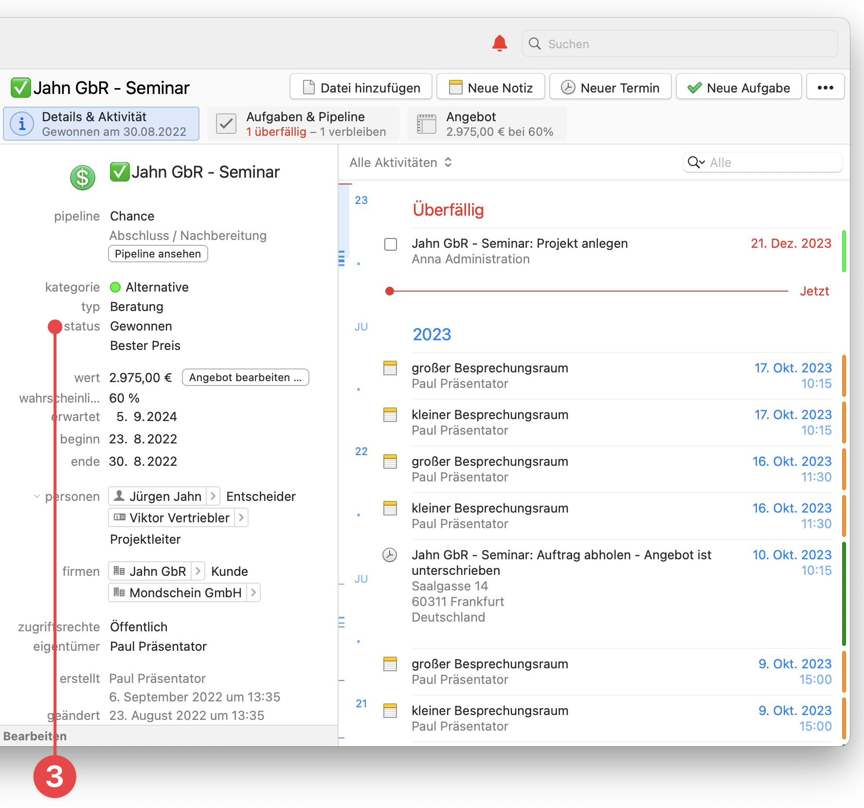 Opportunity window showing Details and Activity view