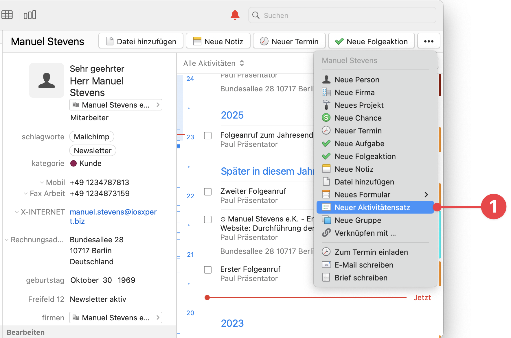 More Options button selecting New Activity Set