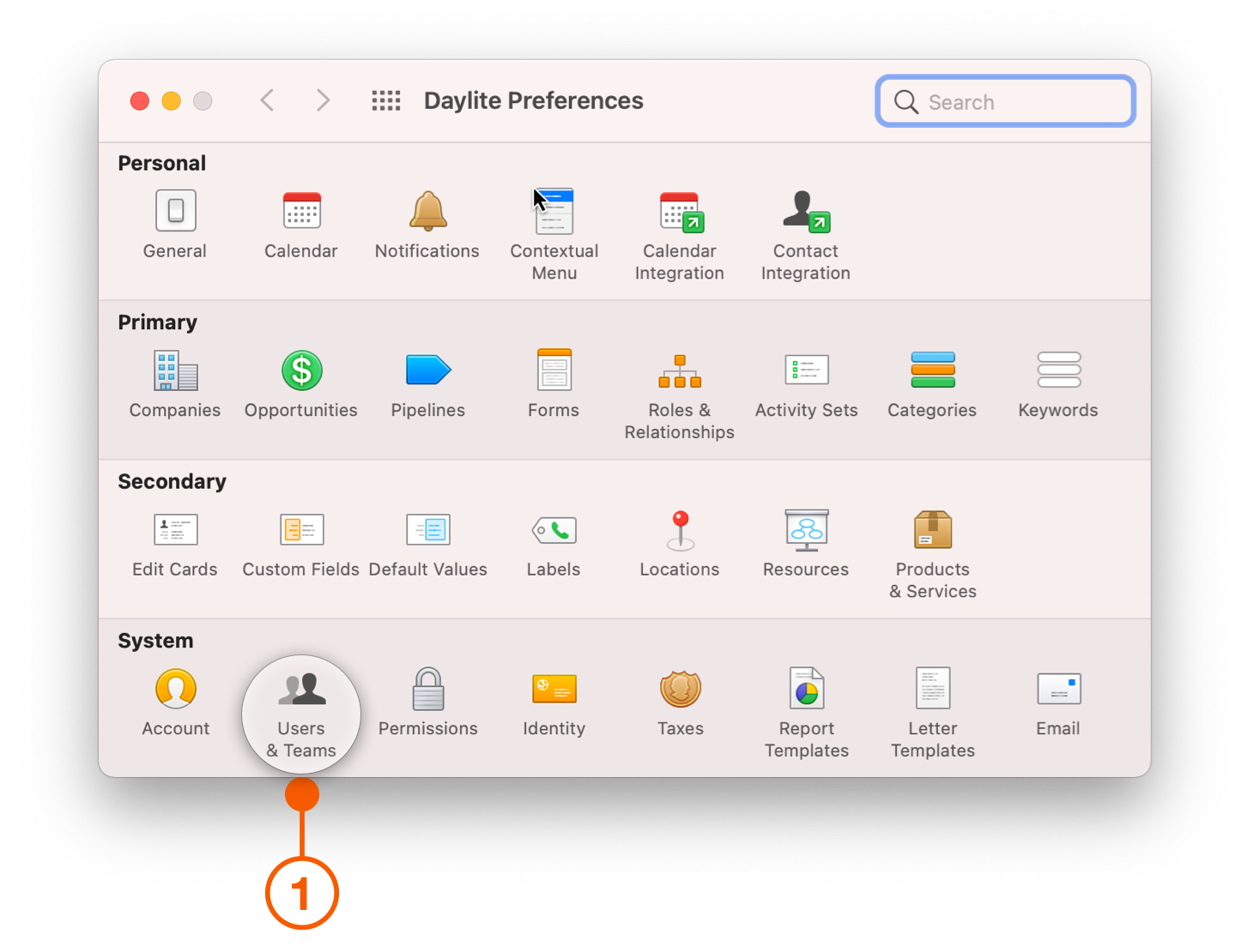 Daylite Preferences window