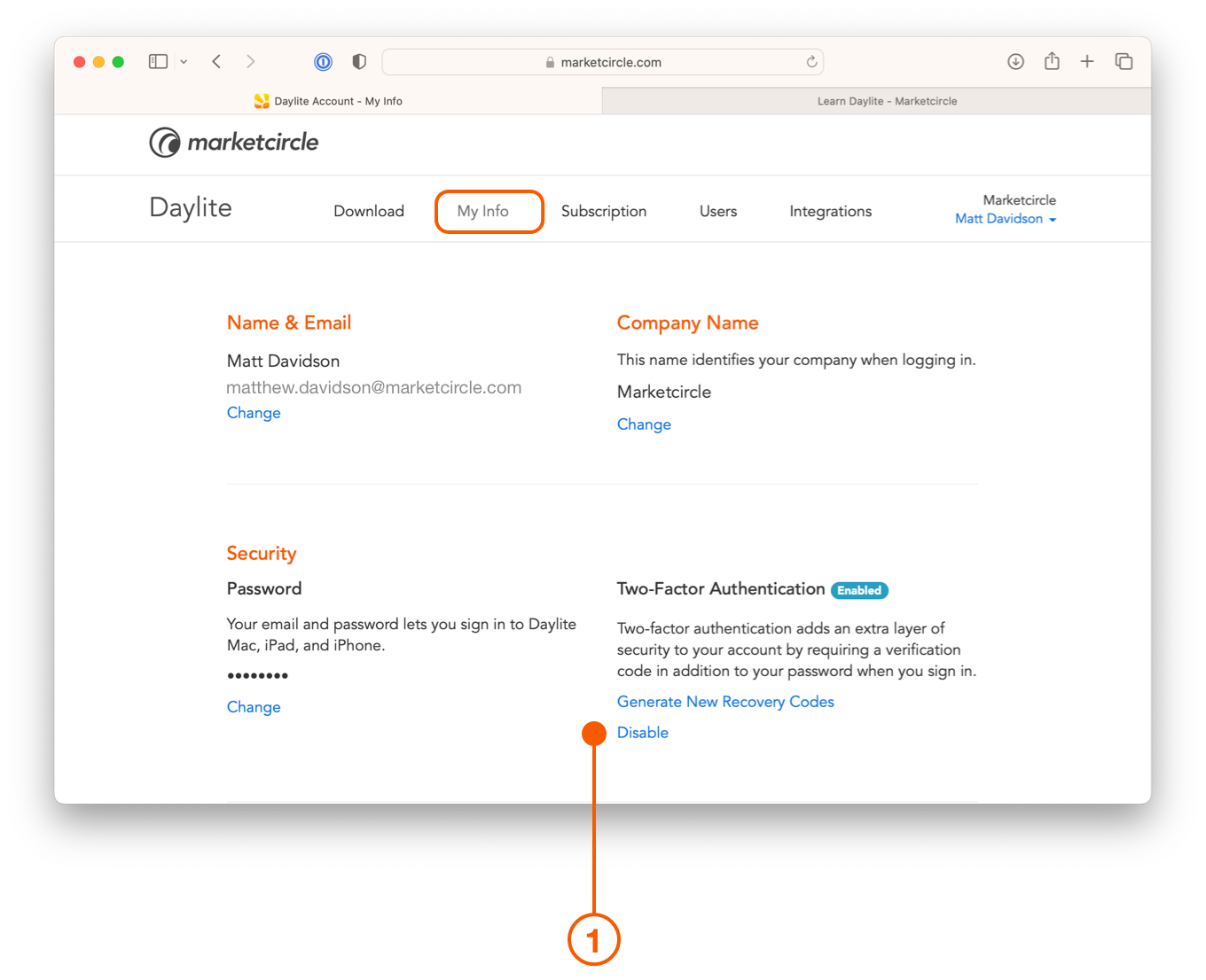 Daylite account showing disable