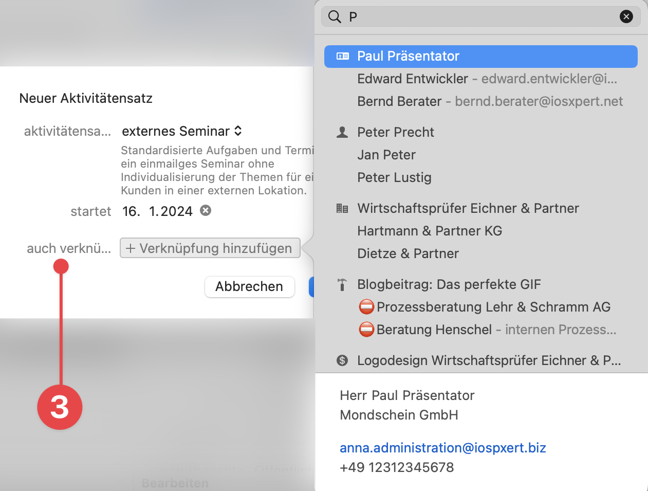 New Activity Set window selecting also link menu