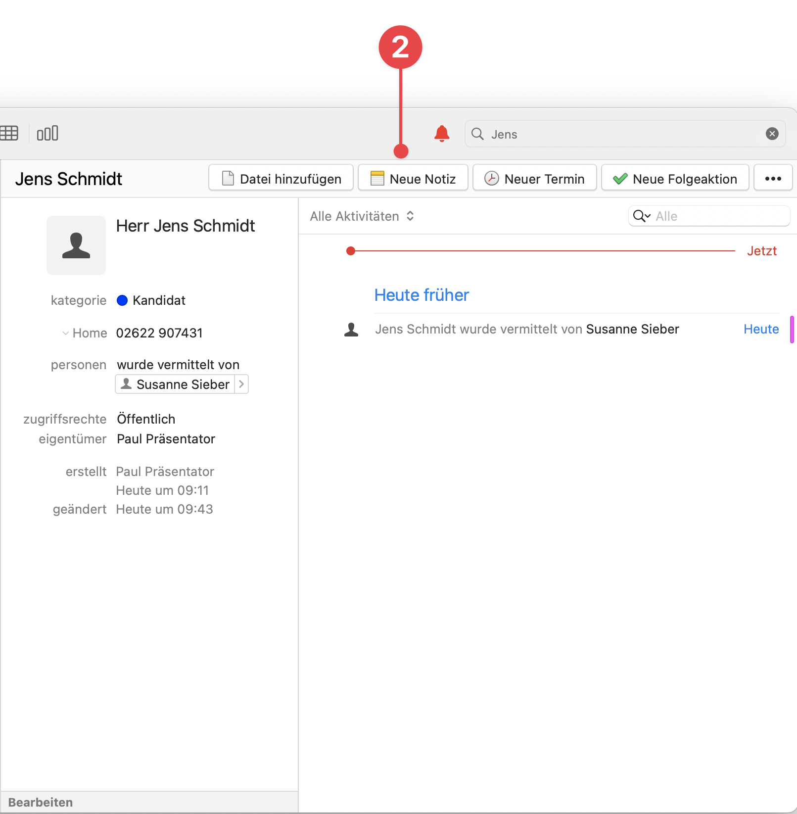 Daylite Contact showing New Note button