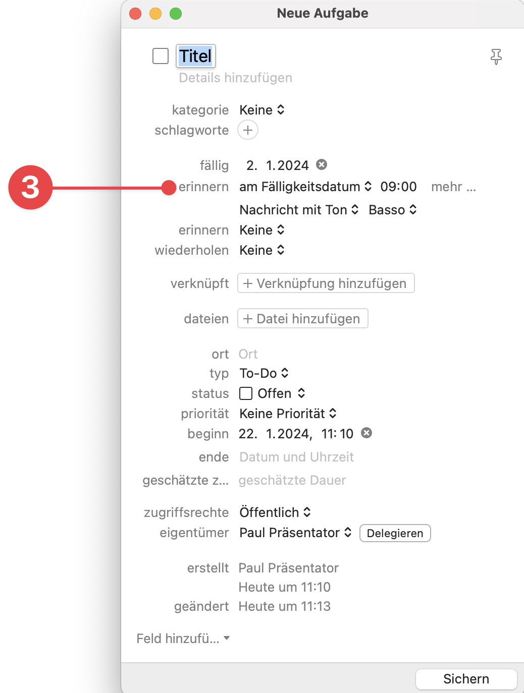 New Task window showing due date option