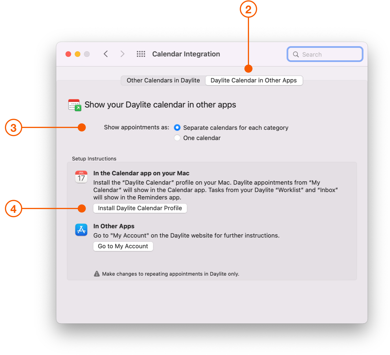 Calendar Integration screen