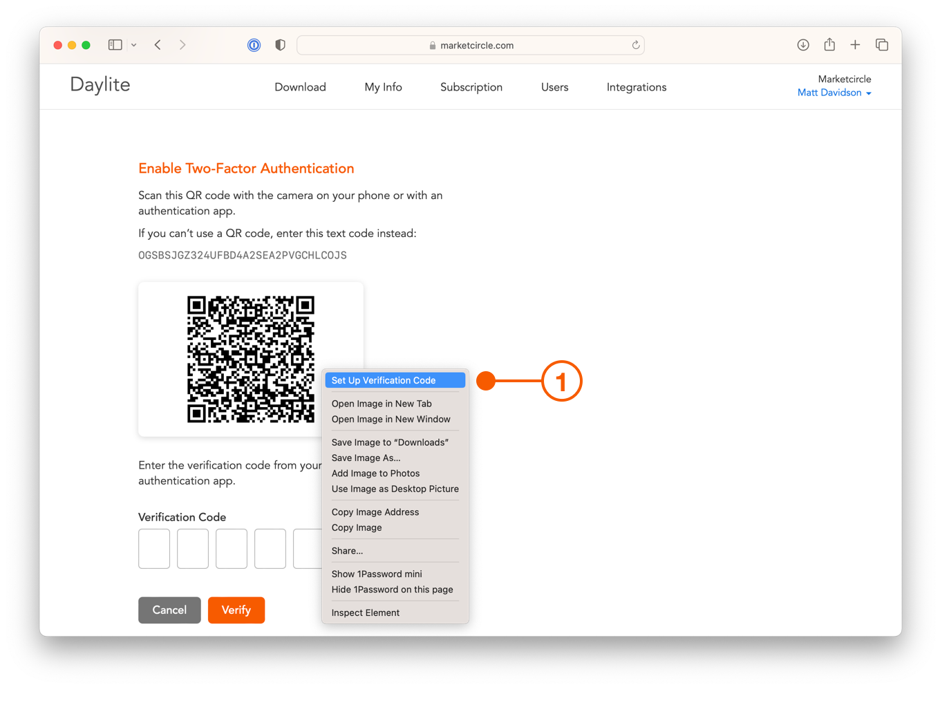 Daylite Sign In right click QR Code