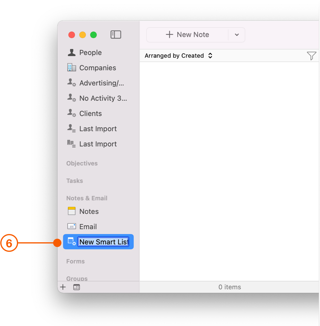 Daylite Sidebar showing New Smart List