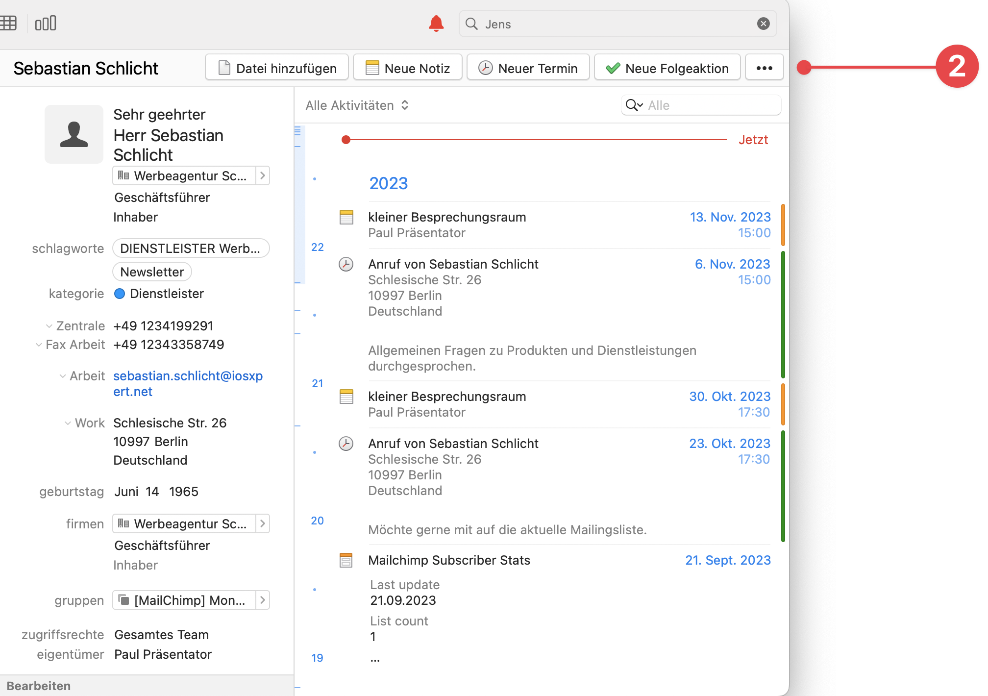 Daylite Contact showing New Task option