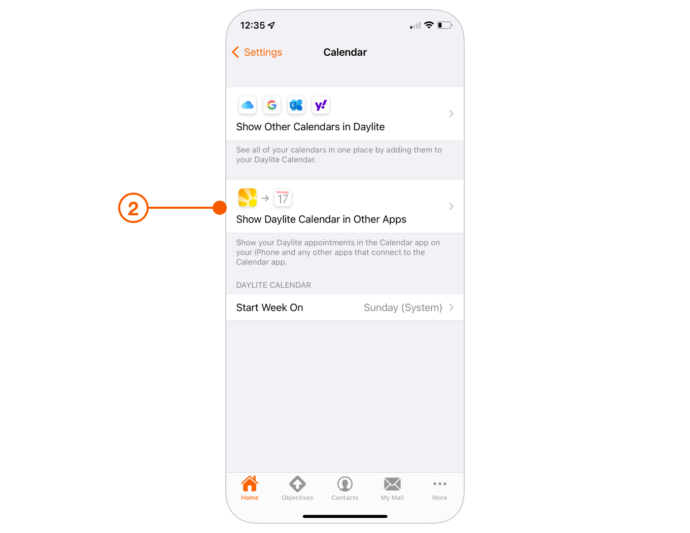 Daylite Calendar Settings selecting Show Daylite Calendar in Other Apps
