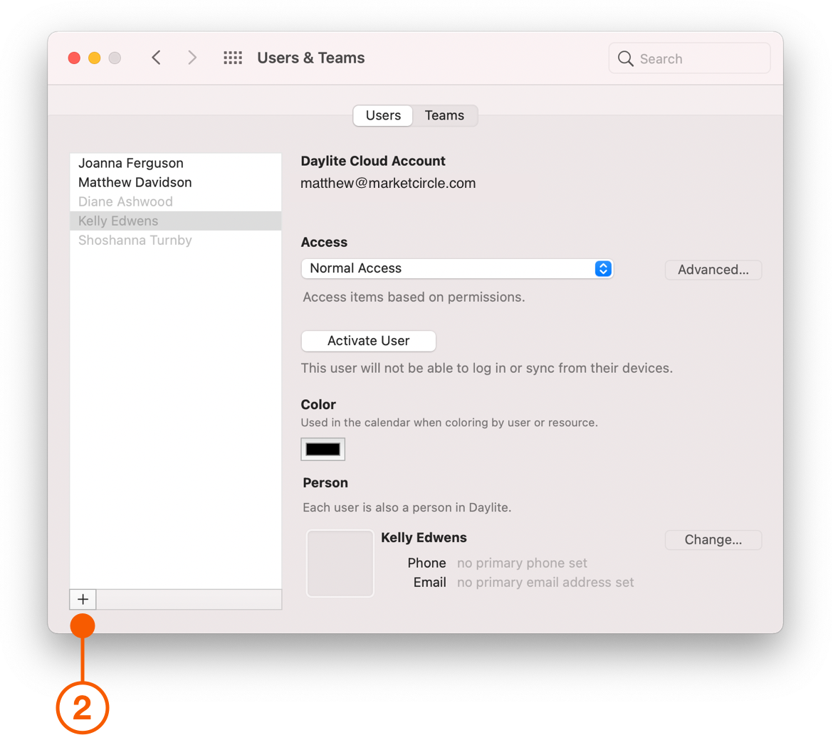 Users & Teams Preferences window