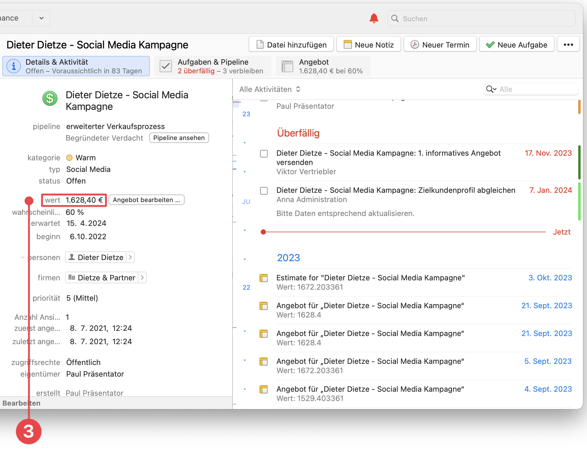 Opportunity showing Estimate