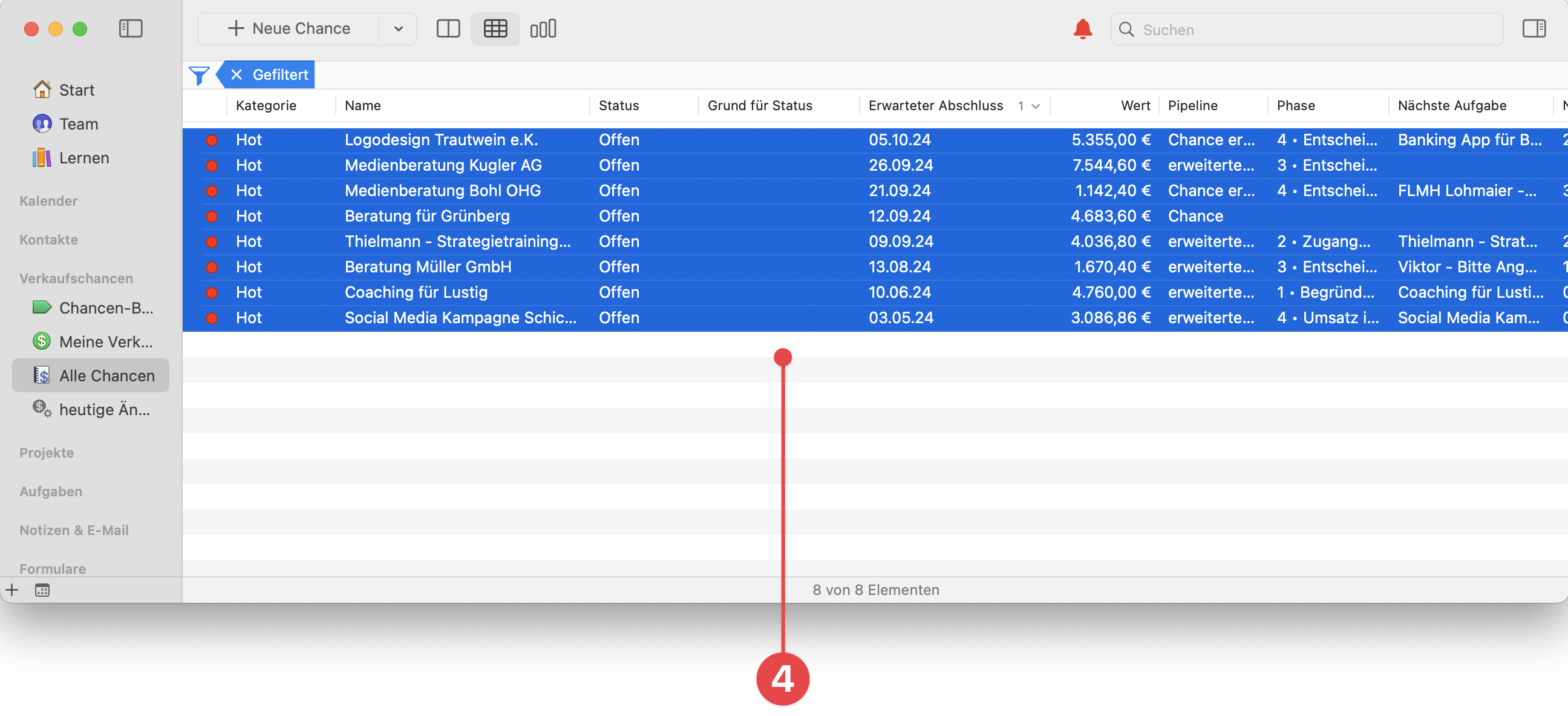 Multi-column List selecting rows