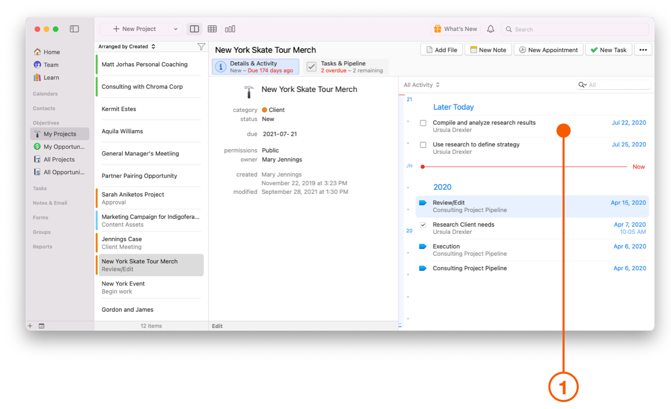 My Projects view showing Details and Activity