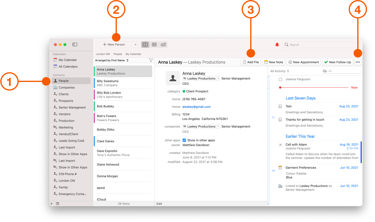 Daylite Contacts screen showing Toolbar