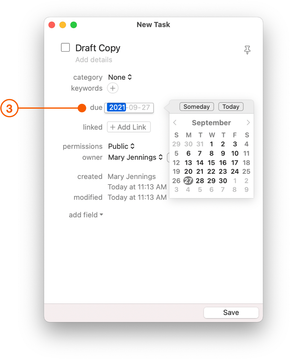New Task window showing Date Picker