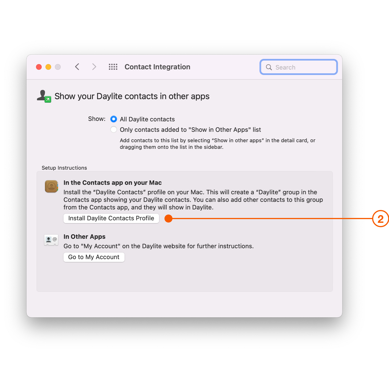 Contact Integration screen