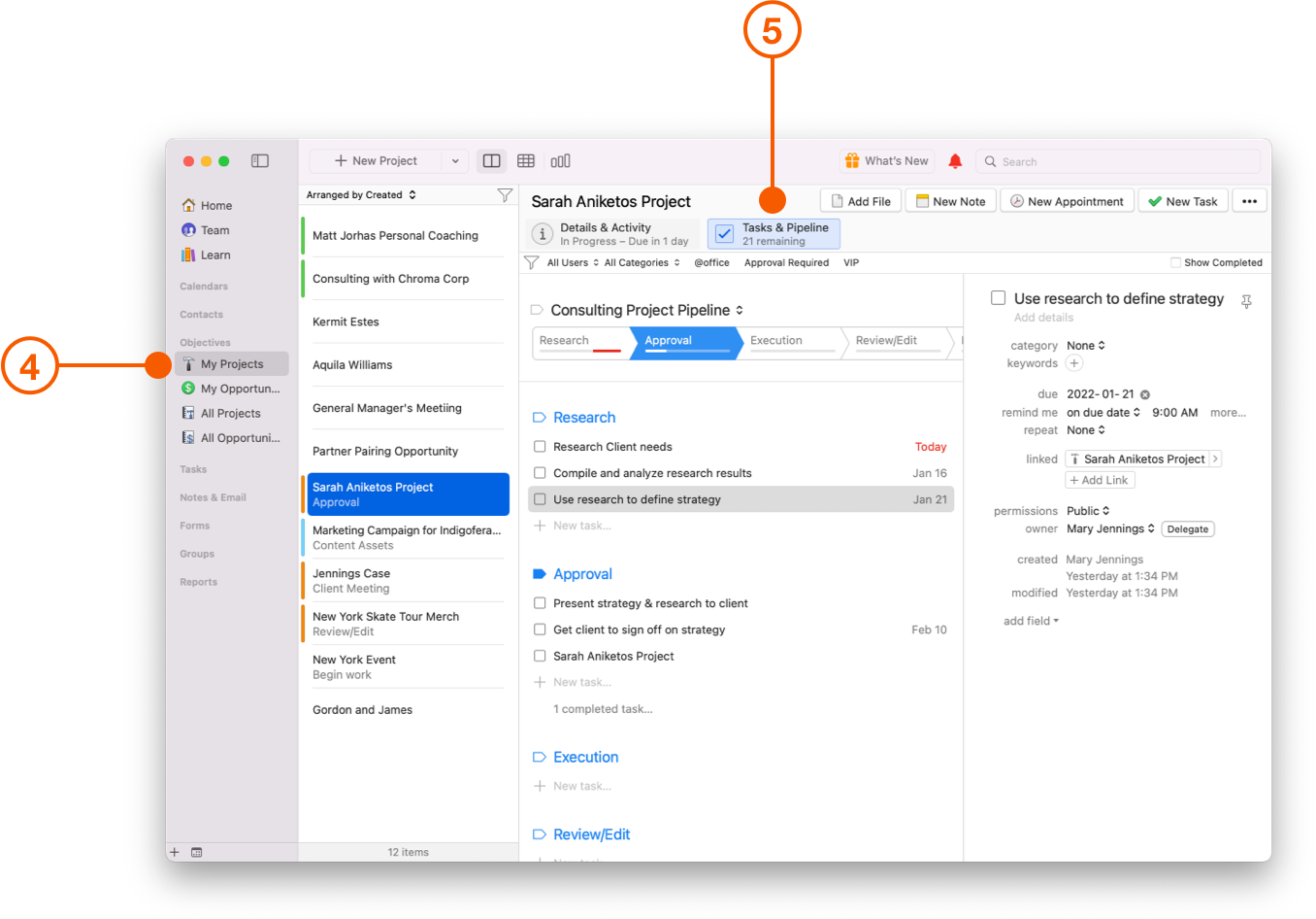 Projects view selecting Tasks and Pipelines