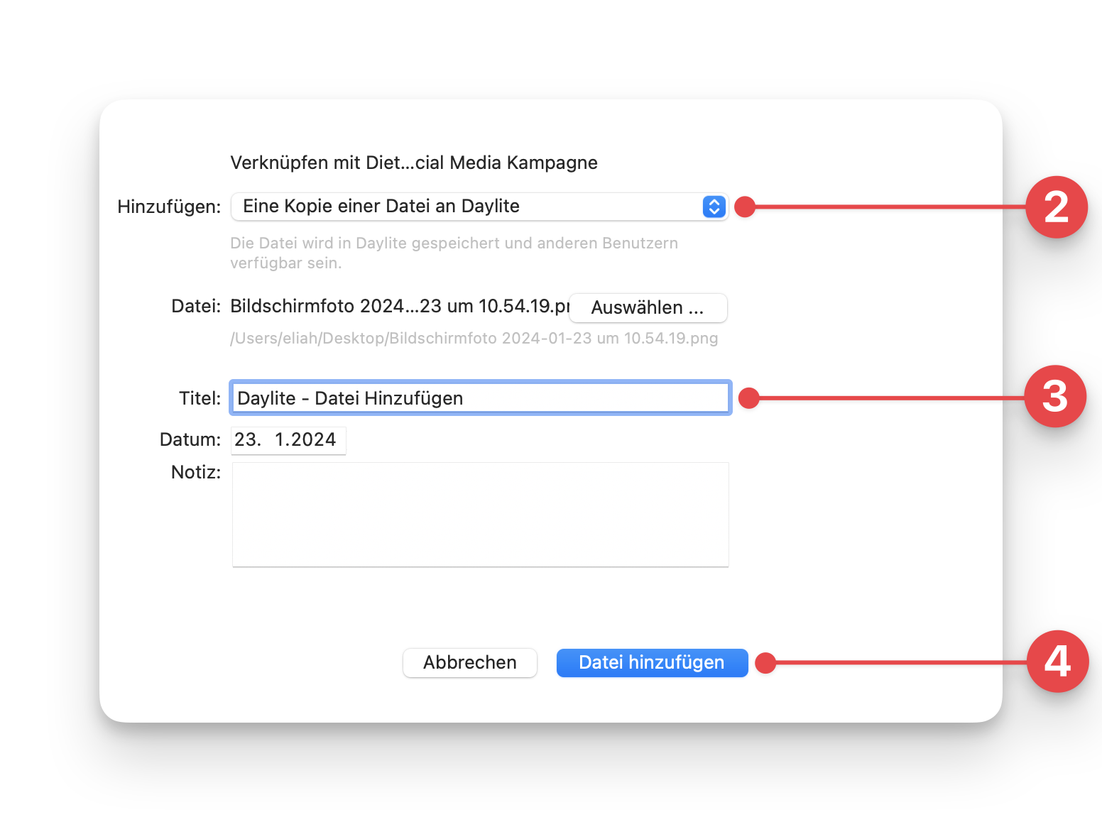 Add File window linking new file
