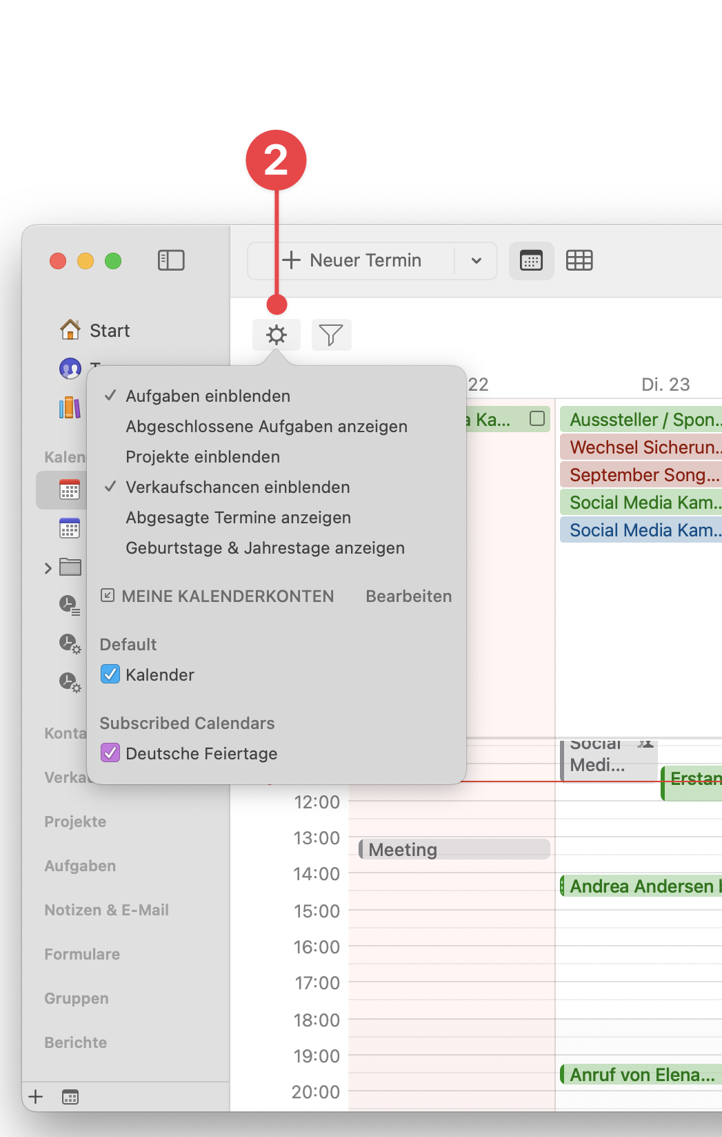 Calendar View Options popover