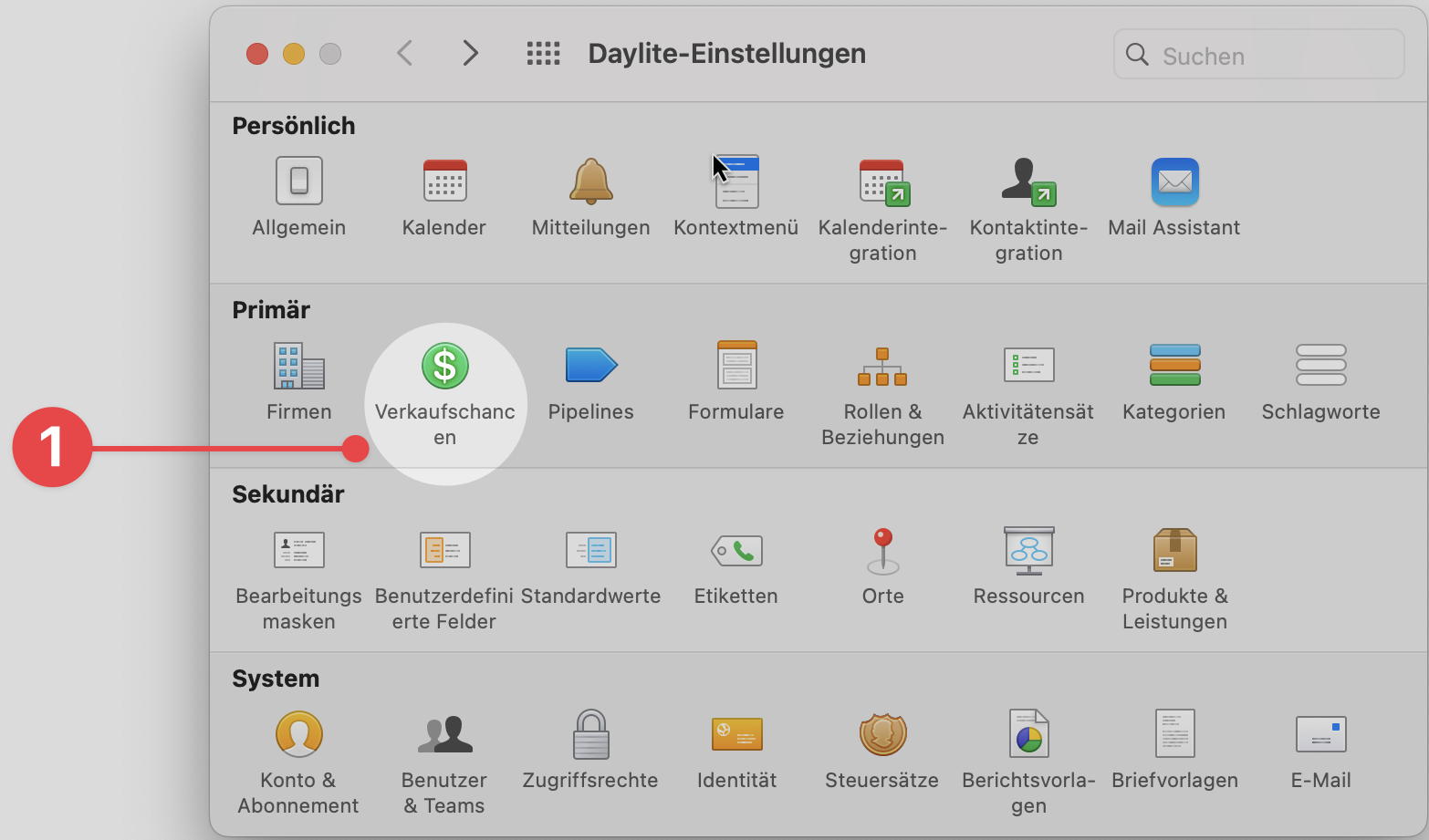 Daylite Preferences selecting Opportunities
