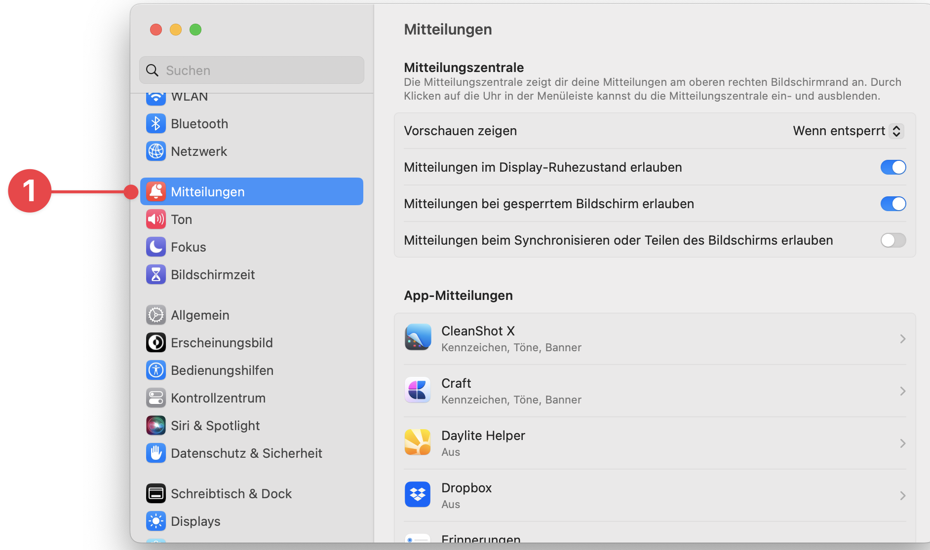macOS System Preferences window selecting Notifications
