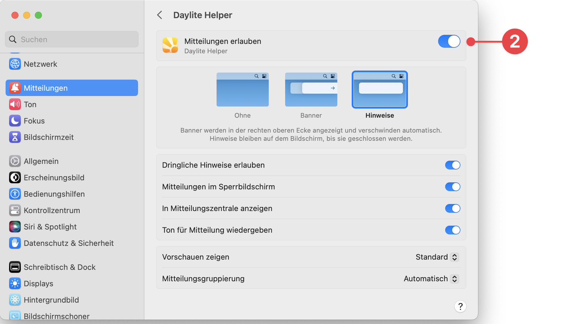 macOS Notifications Preferences window