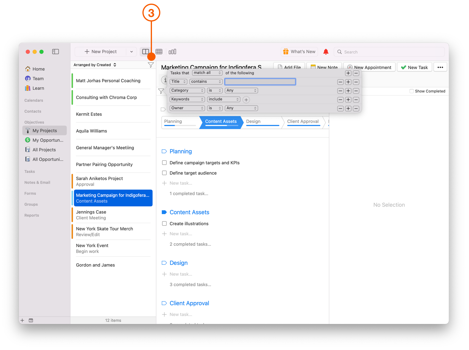Tasks and Pipeline view showing Filter button